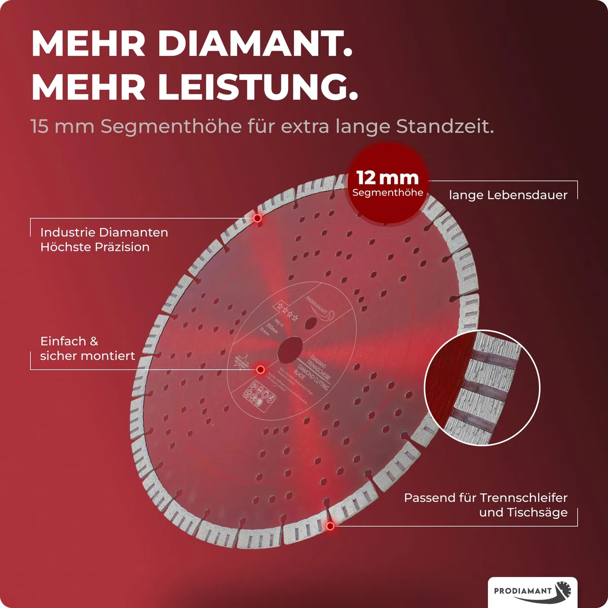 PRODIAMANT Turbo Diamant-Trennscheibe Beton 350mm x 25,4 mm Segmenthöhe 15mm