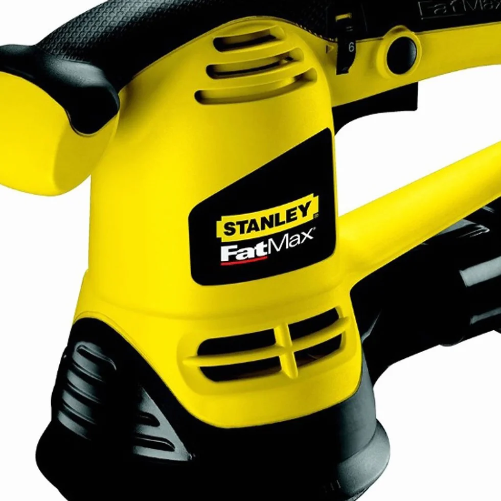 Stanley FatMax Exzenterschleifer FME440K (480 Watt, 125 mm Schleifteller, Klettfix-Schleifpapieraufnahme, Staubsaugeranschluss/Staubfangsack, stufenlose Drehzahl, inkl. 3 Gitterleinen, Koffer)