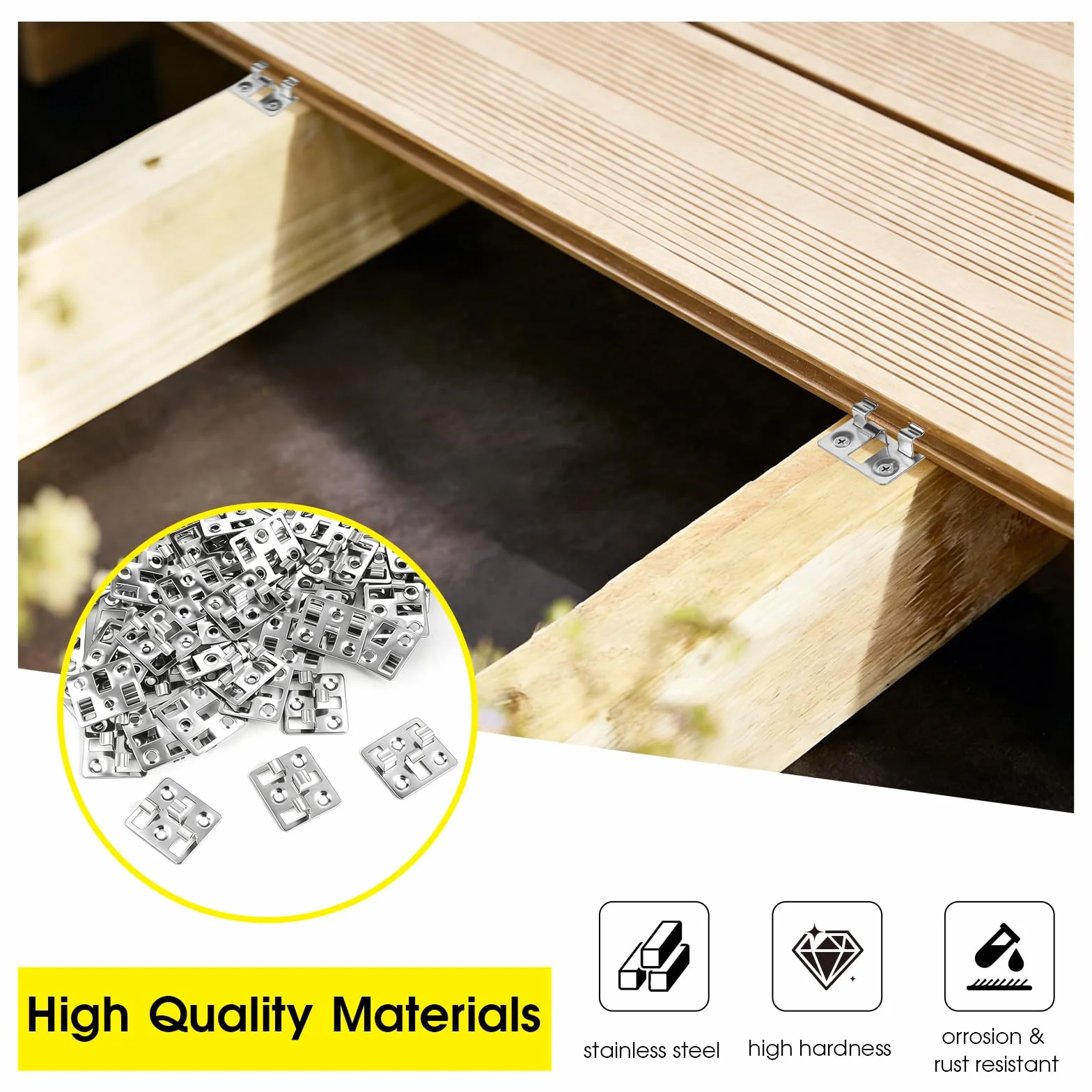 100 Stück WPC Dielen Befestigungsclips Edelstahl Terrassenclips Verbund-Terrassen-Clips Versteckte Abstandhalter, Terrassenbefestigung für WPC/BPC Terrassendielen (Silber, Spalt 3mm, Höhe 7mm)