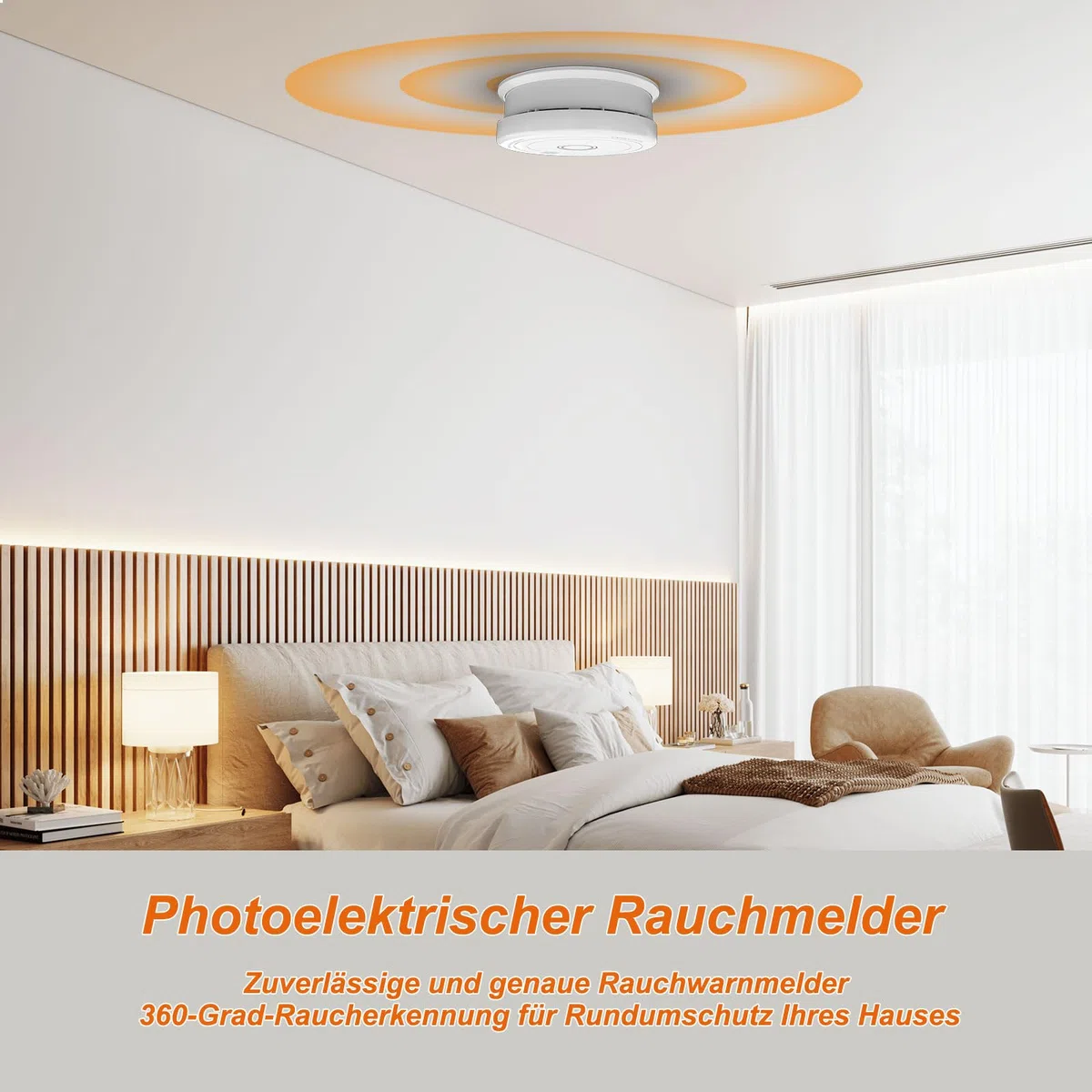 Rauchmelder mit Magnethalterung, photoelektrischer Brandmelder 10 Jahre Lebensdauer, 4 Stück