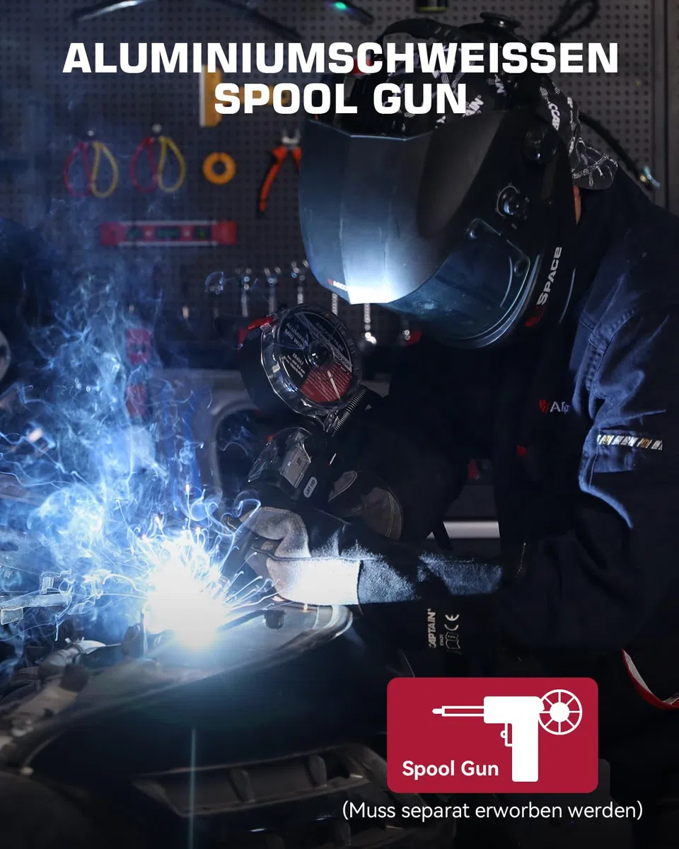 ARCCAPTAIN MIG MAG Schweißgerät 200 Ampere, 7 in 1 vollsynergisches Schweißgerät FLUX Fülldraht/MAG/MIG Schutzgas Schweißgerät/MMA/Lift TIG/Unterstützung Spool Gun/Punktschweißen, IGBT Inverter230V