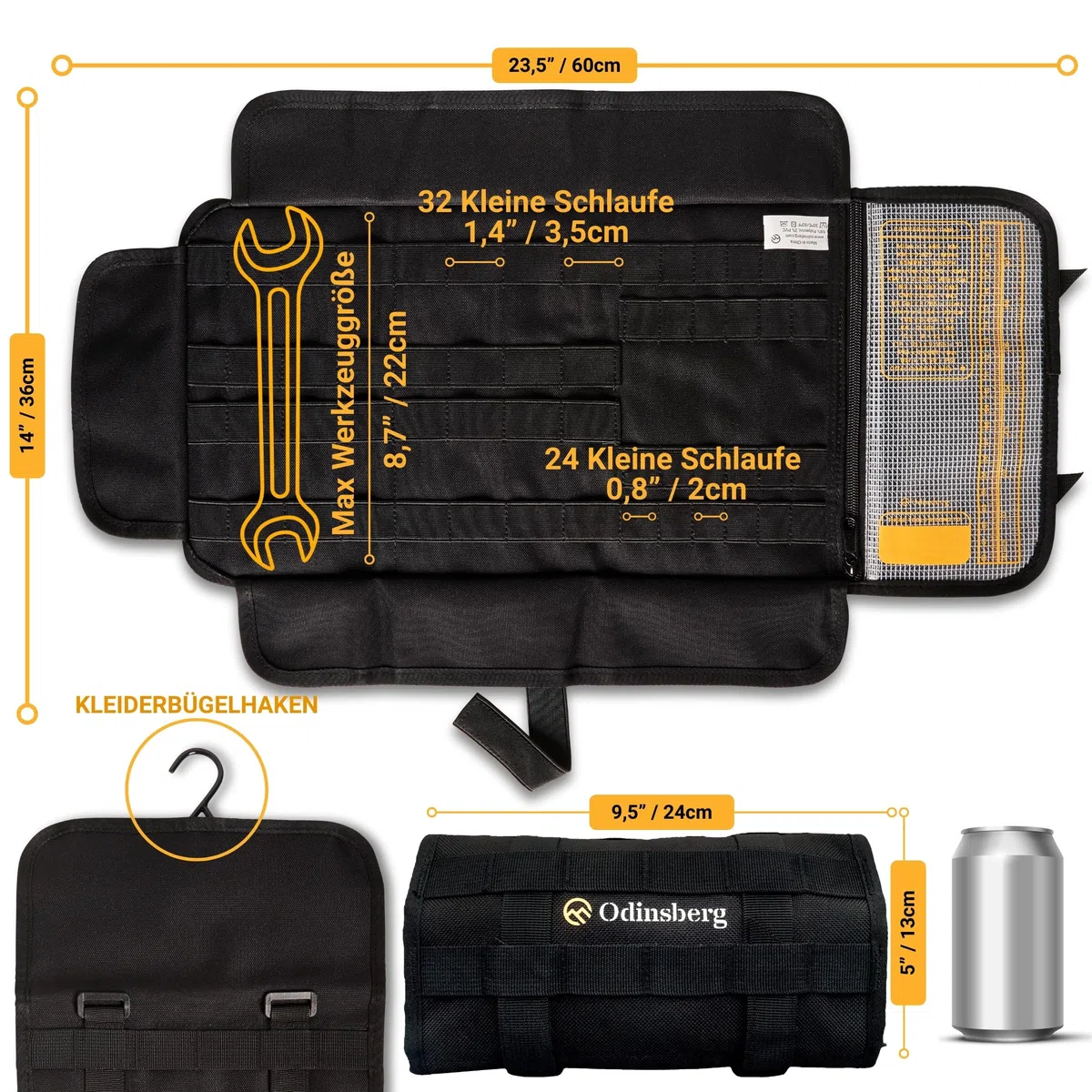 Odinsberg Heavy Duty Tool Roll Werkzeugrolle für Motorrad - Werkzeugtasche ohne Inhalt mit Taktischem MOLLE System, 56 elastische Schleifen und Innentasche, um Ihre Werkzeugmappe zu verwalten