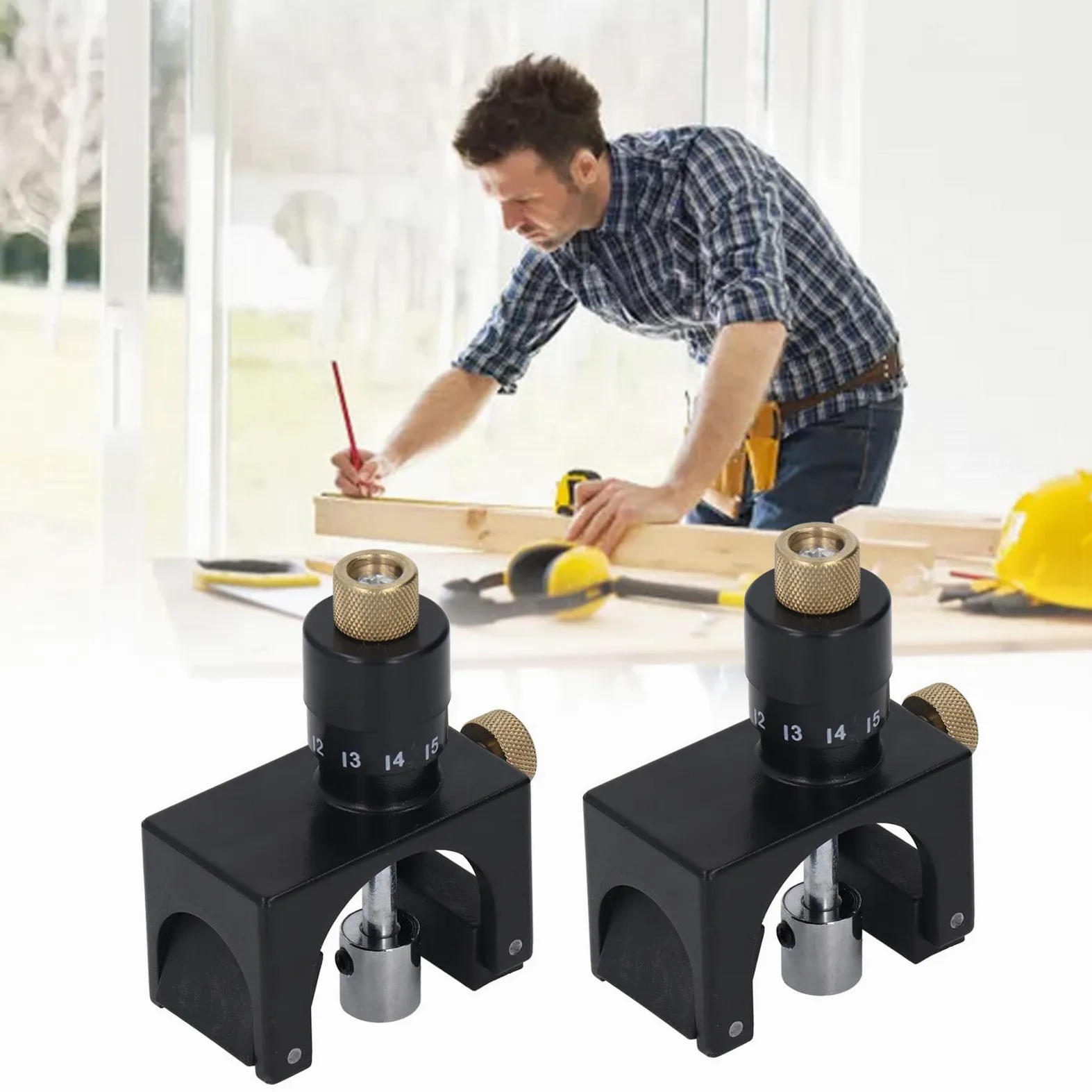 2Pcs Hobelmesser-Vorrichtung, Hobelmesser-Setter, Schwarz, Hartstahl, Holzbearbeitungswerkzeug, Einstelllehre Messgerät mit Magnet, 2 Stück Set mit Holzkiste