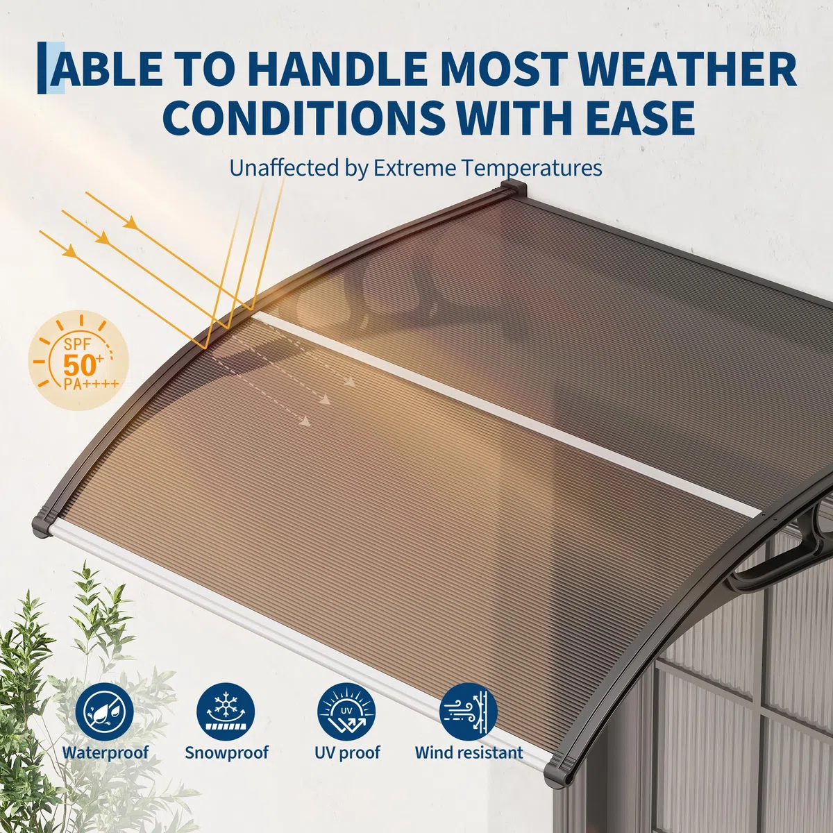 GarveeHome Vordach für Haustür 150 x 100 cm, Überdachung Haustür aus Aluminium und Polycarbonat, Transparentes Pultbogenvordach, Pultvordach mit Mittelstange