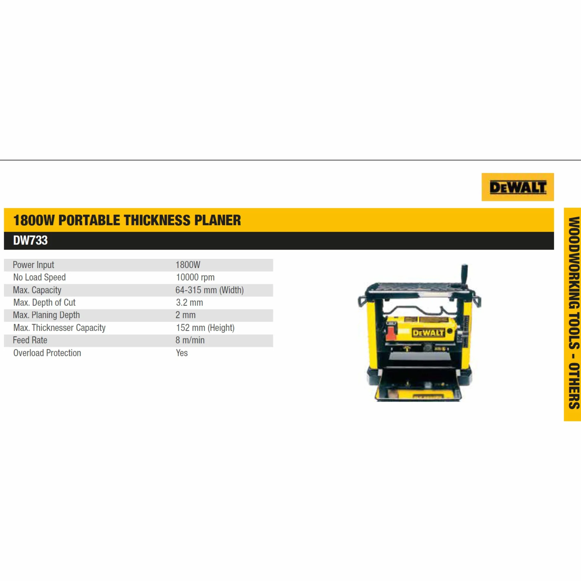 DEWALT DW733-QS - Cepillo de Regrueso Portátil 1.800 W, Schwarz, 52 x 31 x 44.5 cm