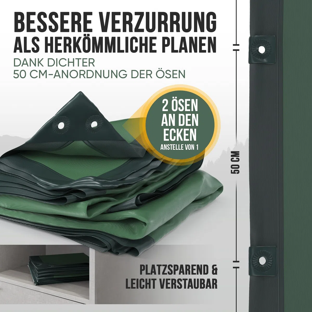 ORGAFLIX Premium Abdeckplane 1,5x6m wasserdicht & UV-beständig mit 5j. Garantie, Extrem reißfeste Plane mit 3-Fach verstärkten Ösen, Tarp, Gewebeplane vielseitig einsetzbar, Holz, Schutz, Camping