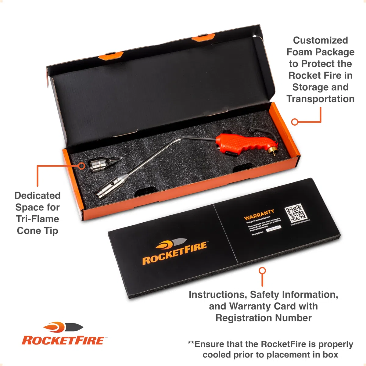 ROCKETFIRE Feuerstarter-Fackel, perfekter Propangas-Fackelkopf, Grillpistole, Kohlebrenner, kompatibel mit Bernzomatic Propan und MAP/PRO Kraftstoffen, dreiflammige Edelstahlspitze, Kraftstoff nicht