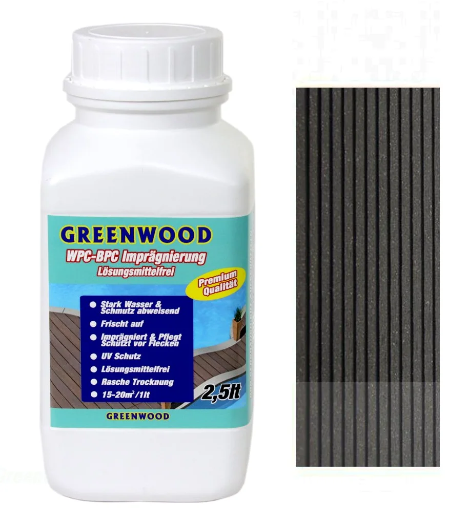 Greenwood WPC & BPC Imprägnierung Anthrazit -Grau - Imprägniermittel mit Farbe - Terrassen Pflegemittel mit UV-Schutz - ECO Lösungsmittelfrei - 2,5 Liter