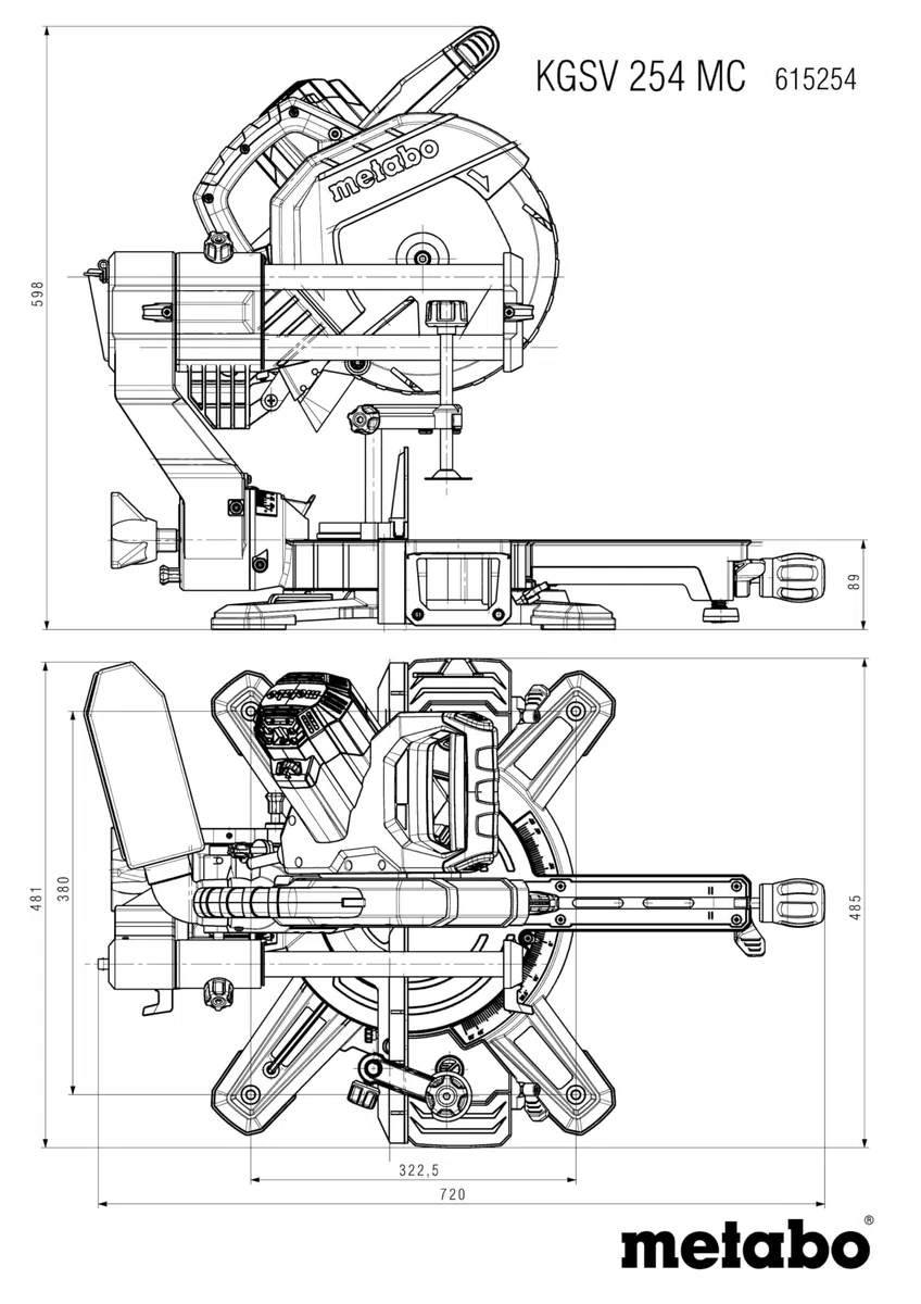 metabo Kappsäge KGSV 254 MC - 1450 W, 254 mm Sägeblatt - Mit Zugfunktion, LED-Schnittlinie, variable Drehzahl, beidseitig neigbar, kompakt, exakte Schnitte, Spanabsaugung - Für Holz, Alu, Kunststoff