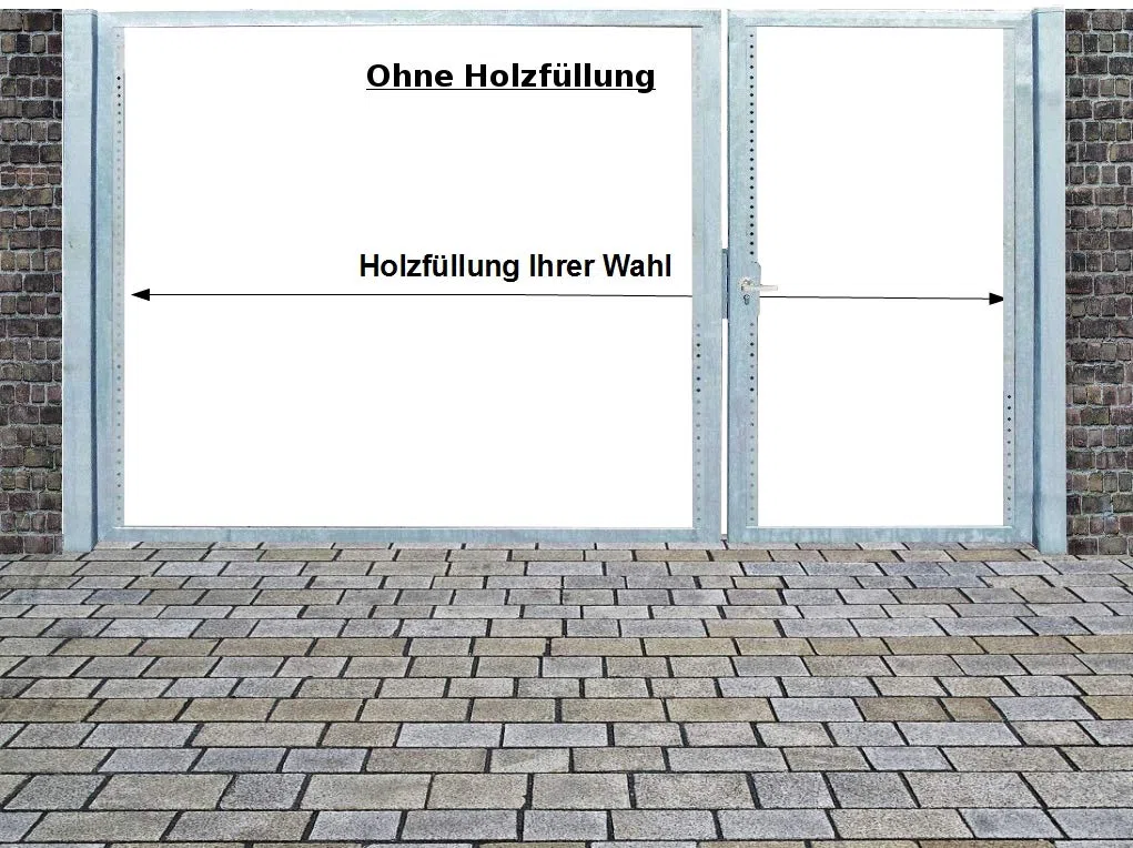 Einfahrtstor Qas Tor Holztor Gartentor Hoftor Verzinkt mit Pfosten Ohne Holzfüllung 2-flügelig 300cm x 180cm