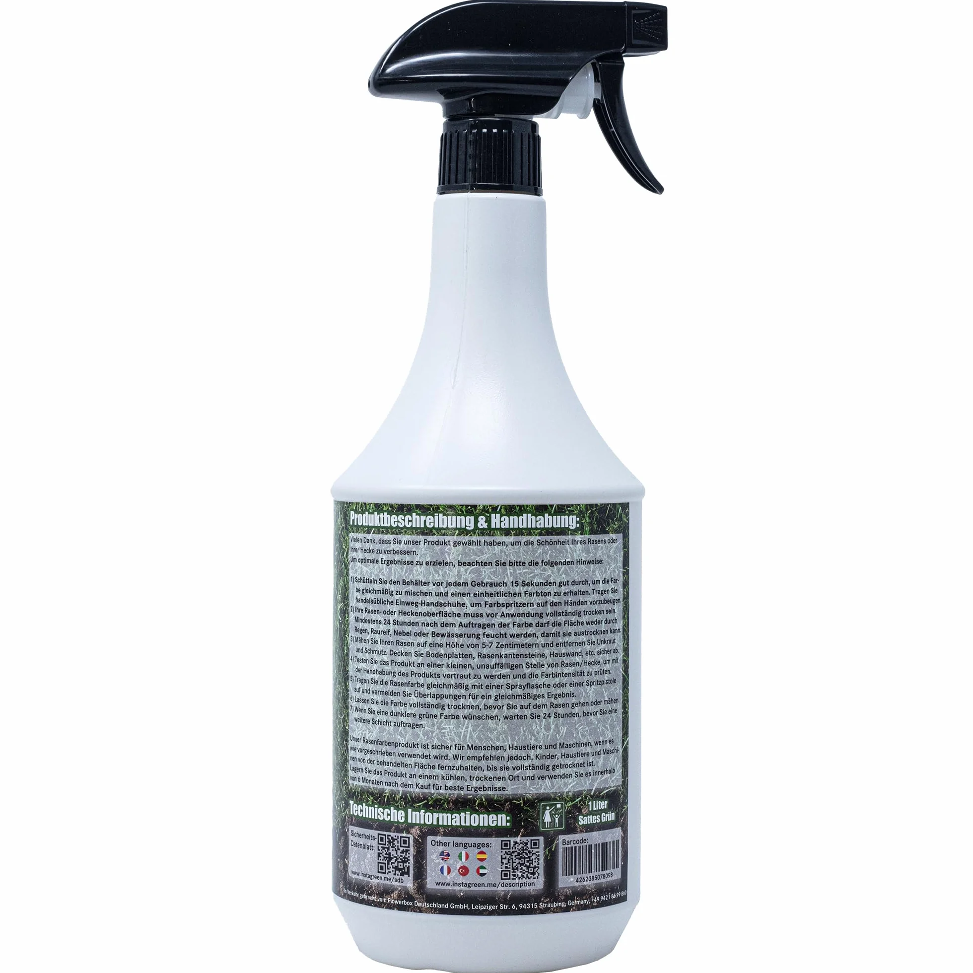 Hecken- & Rasenfarbe 1 Liter Sprühflasche - gebrauchsfertige Grasfarbe - wasserbasiert biologisch abbaubar