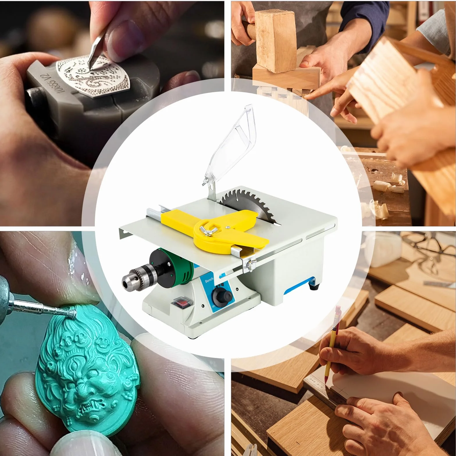 5-in-1 Edelstein Polierschleifmaschine, 750W Schleifmaschine Elektrische Poliermaschine (800-10000RPM), Tischkreissäge Tischpolierer für Polieren, Schneiden und Schleifen