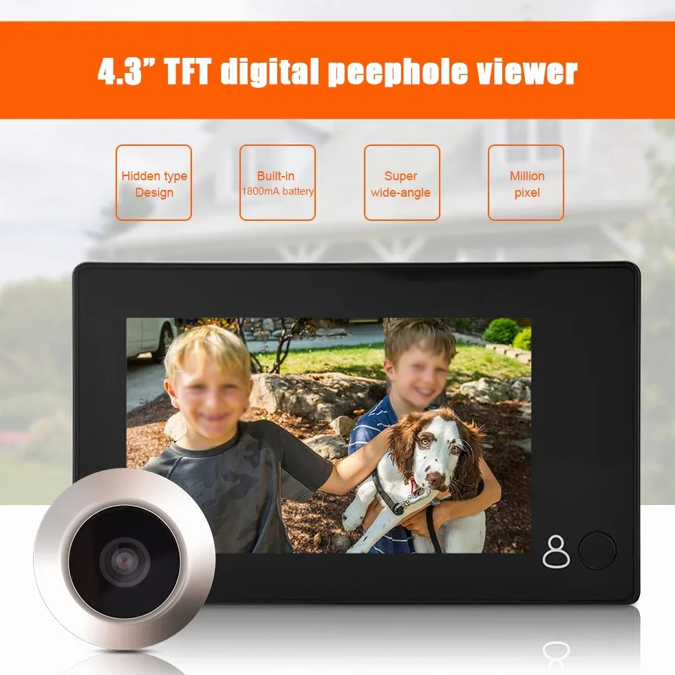 4,3-Zoll-TFT-LCD-Digital-Türspion-Kamera mit Türklingelfunktion, intelligente Videotürklingel mit Kamera für die Sicherheit zu Hause, 145 Grad Weitwinkel, 1800 mAh Lithium-Ionen
