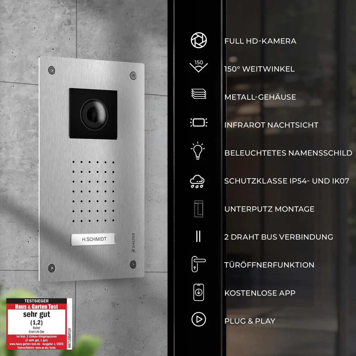 Entri Video Türsprechanlage, Unterputz Türklingel mit Kamera, Smartphone App, 1 Familienhaus, Video Türklingel, 2x7 Zoll HD-Monitor, Full HD Kamera, Gegensprechanlage mit Türöffner und Klingel 2 Draht