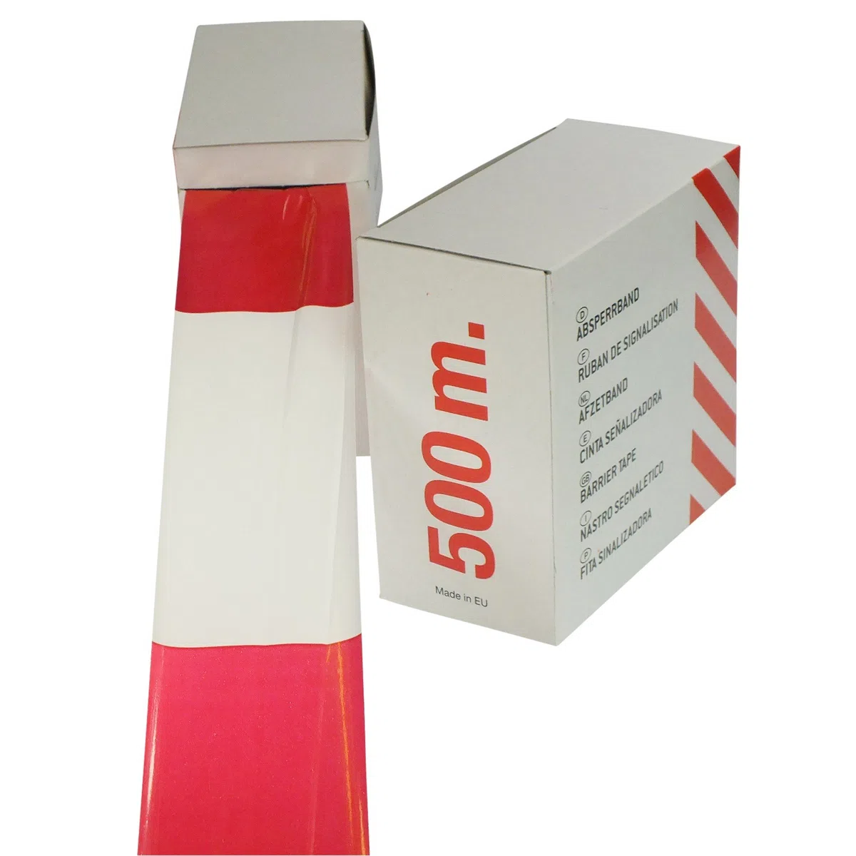 1 Rolle 500 Meter Absperrband Warnband Flatterband 500m lang 80mm breit rot/weiß doppelseitig geblock rot Weiss im Abrollkarton für Ihre Veranstaltung Gefahrenstelle Baustelle