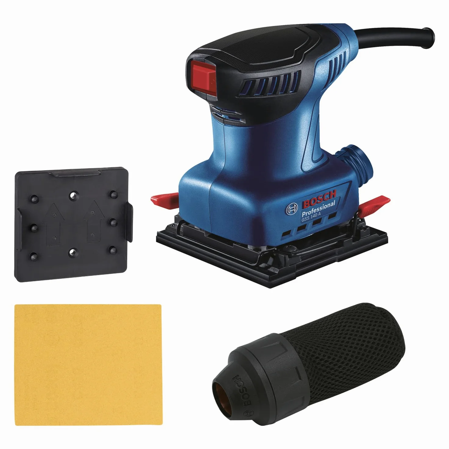 Bosch Professional Schwingschleifer GSS 140 (220-W-Motor, Vibration 3,4 m/s2, inkl. Staubbeutel, Lochwerkzeug, Schleifblatt C411)