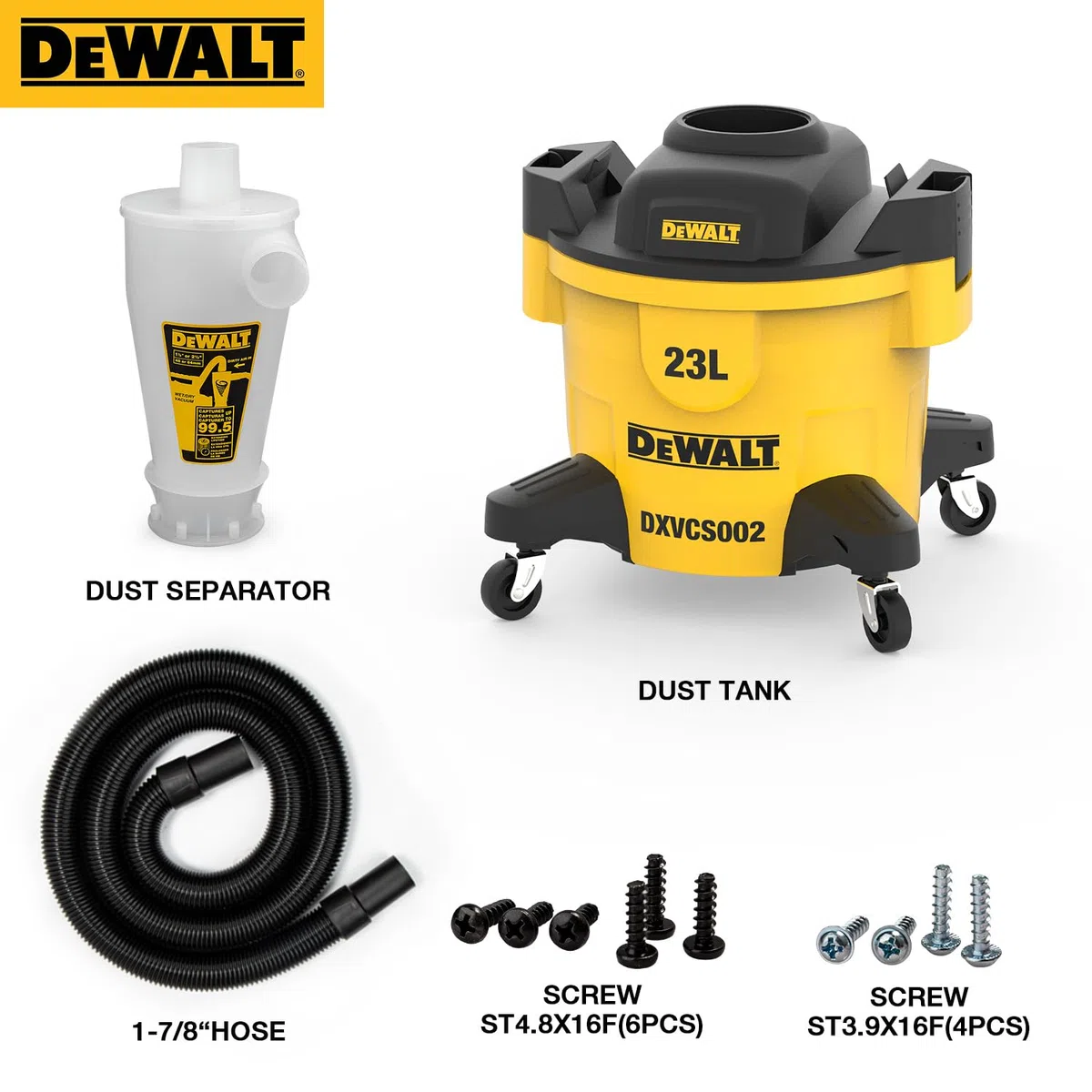 DEWALT Zyklon Staubsauger Filter Pulver Staubsammler Filter Zyklonabscheider Absaugung Werkstatt mit 23L Staubtank DXVCS002