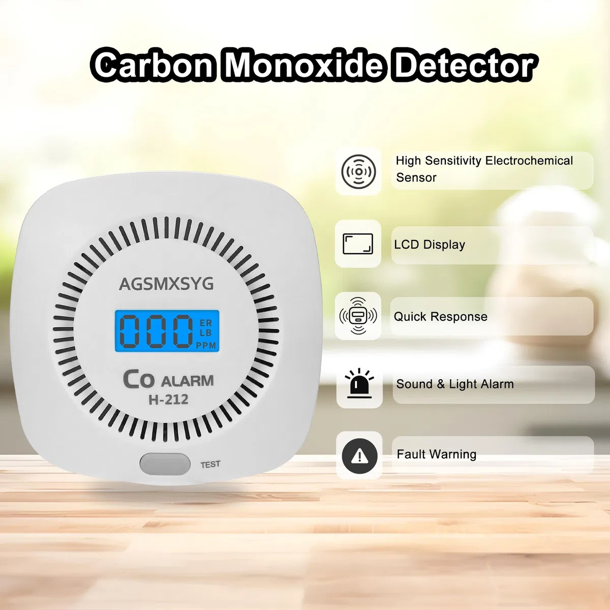 Kohlenmonoxid Melder Batteriebetrieben, AGSMXSYG Batteriebetriebener Kohlenmonoxid-Detektor mit digitaler Anzeige, CO-Detektoren Alarme Monitor für Haus, RV & Küche