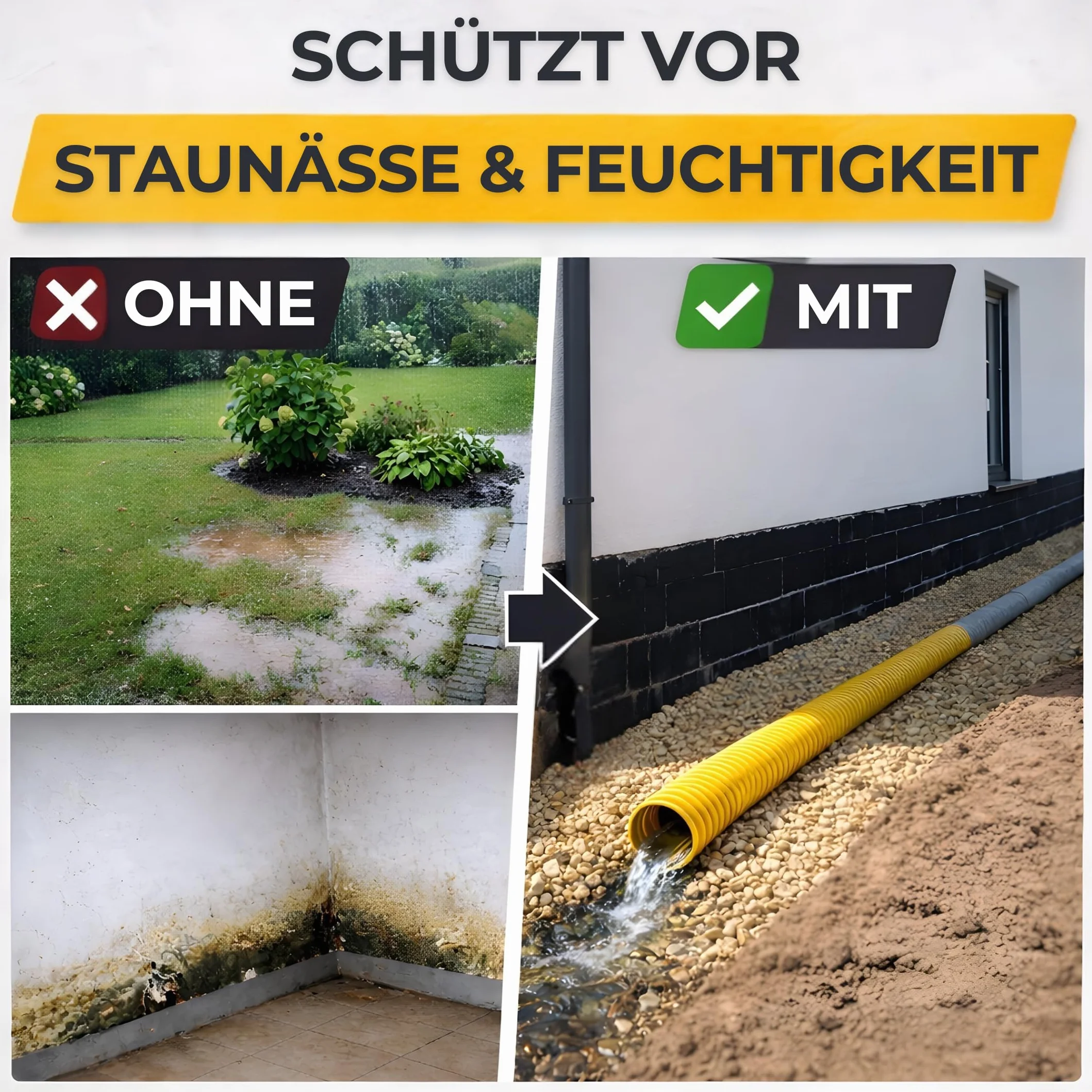 Drainagerohr DN50 20m mit Filtervlies – geschlitztes & perforiertes PVC Sickerrohr flexibel – verhindert Verstopfung und Verschlammung