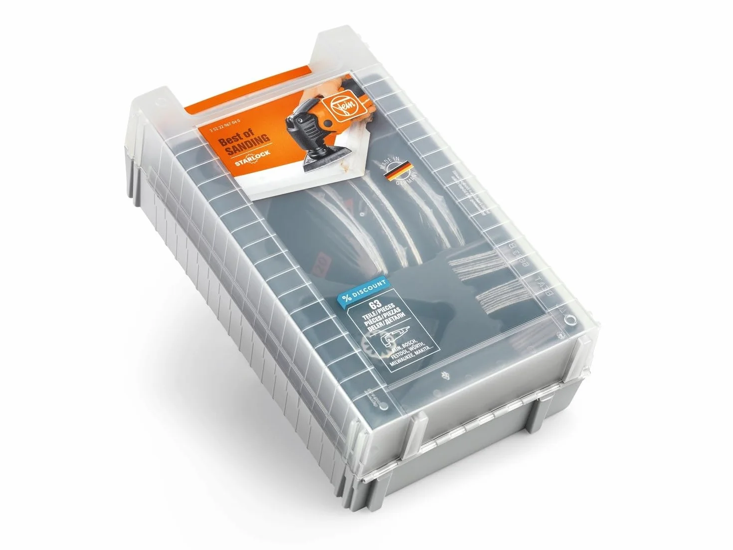 Fein Best of Starlock Sanding (63 teiliges Zubehör-Set für Multitools, Aufnahme Starlock, 2 Schleifplatten, 1 Schleiffinger, Schleifblätter K 60, 80, 120) 35222967040