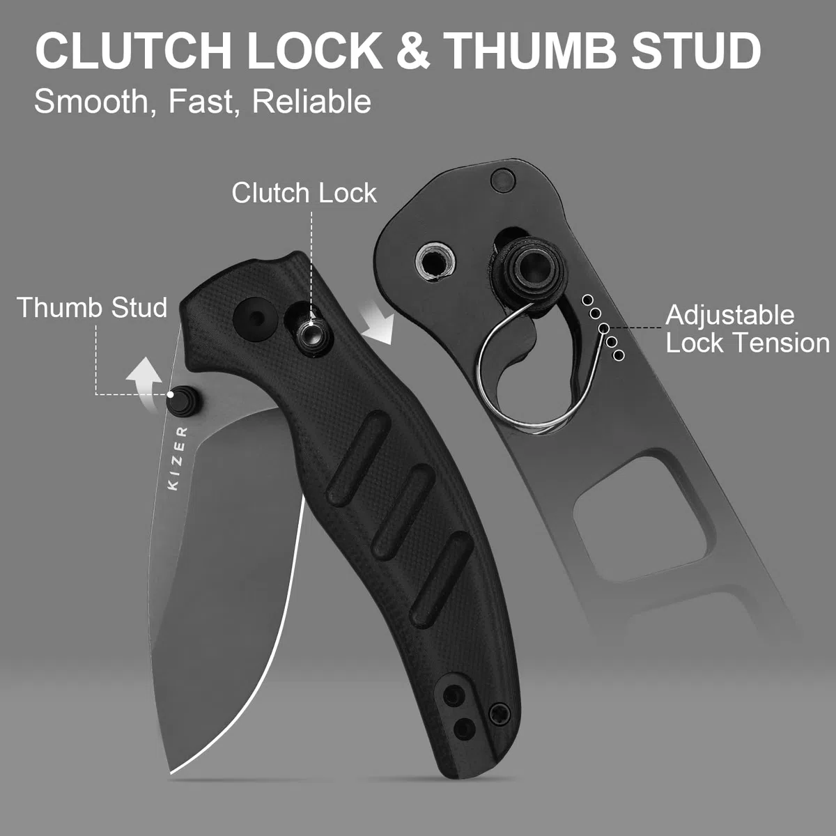 Kizer C01C 2.9 CD Sheepdog Taschenmesser 7,5 cm D2-Klinge Klappmesser mit Schwarzem G10-Griff EDC-Messer mit Daumenloch