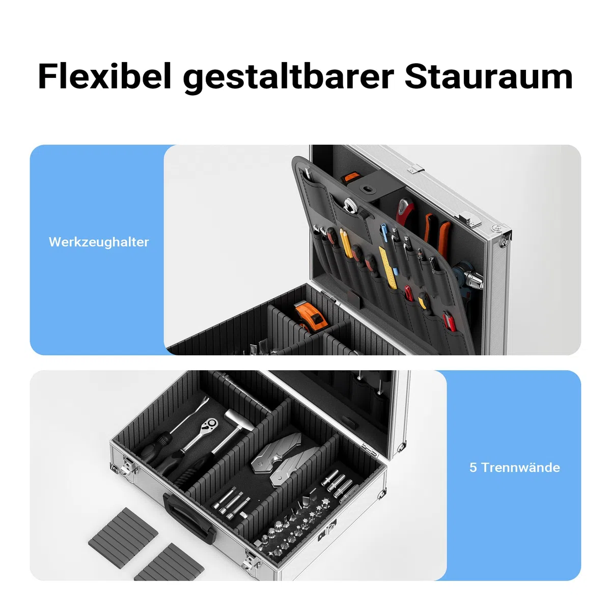 Wiltec Alu Universalkoffer 46x33x15,2 cm, Alubox abschließbar für Aufbewahrung und Transport von Werkzeug, Messgeräten usw., mit Griff und Tragegurt