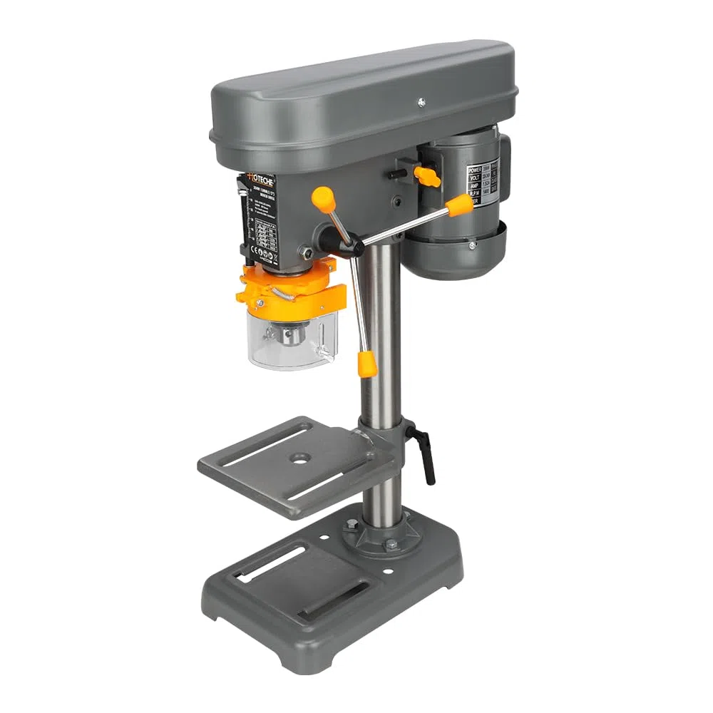 Hoteche 350W Säulenbohrmaschine 13mm | 5-stufige Drehzahl (580-2650 U/min) | MT2-Spindel | 50mm Hub | 160x160mm Arbeitsplatte | mit Schutzhaube für präzise Metall-/Holzbearbeitung
