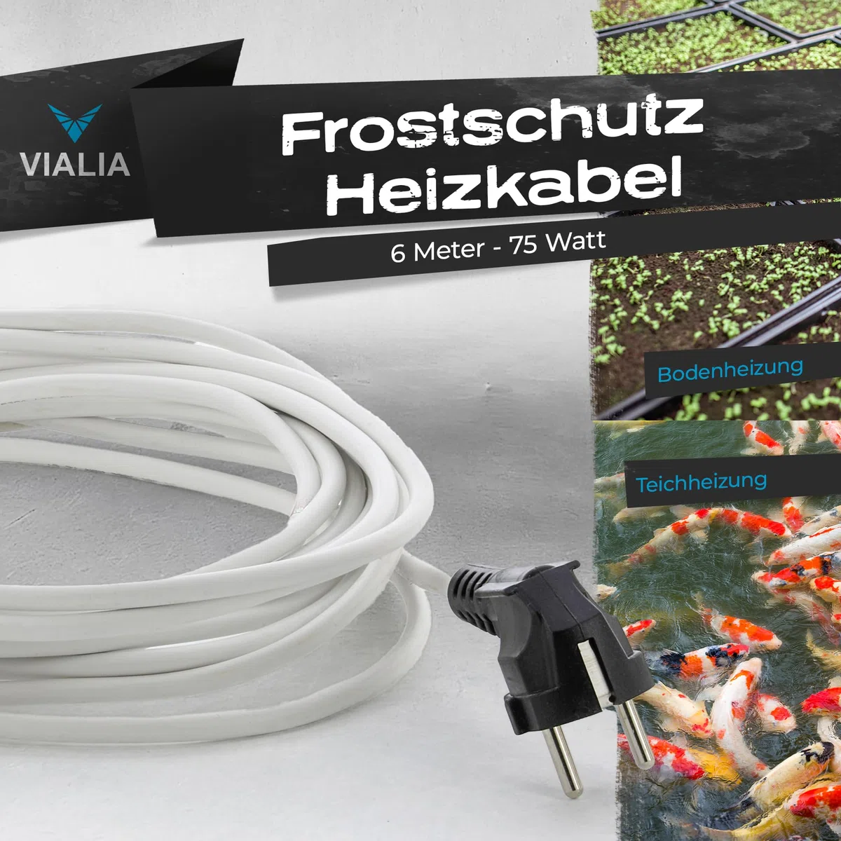 Frostschutz Heizkabel 6m 75W | Eisfreihalter für Teiche von 1-4 m³ | Teichheizung zum Schutz von Fischen & Pflanzen im Winter | Wärmekabel IP68 wasserdicht für Filter & Wasserlauf