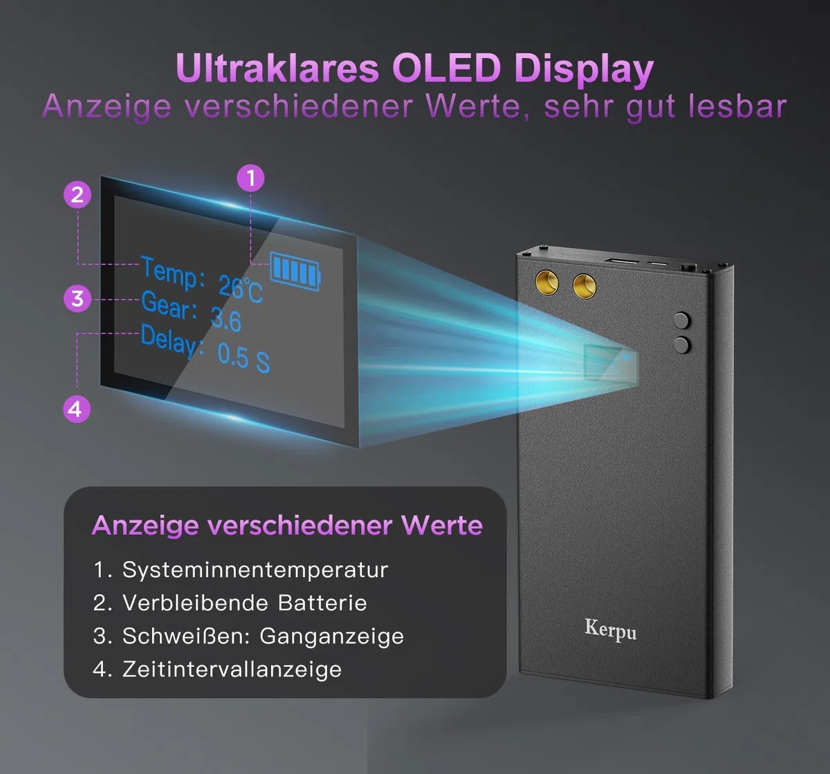 Akku-Punktschweißgerät, Kerpu Mini-Punktschweißgerät mit LCD-Bildschirm, 7500mAh Batterie 70-Gänge justierbar für Batterie-Plattenschweißen mit Long Spot-Schweißstift-5M Nickel-Streifen