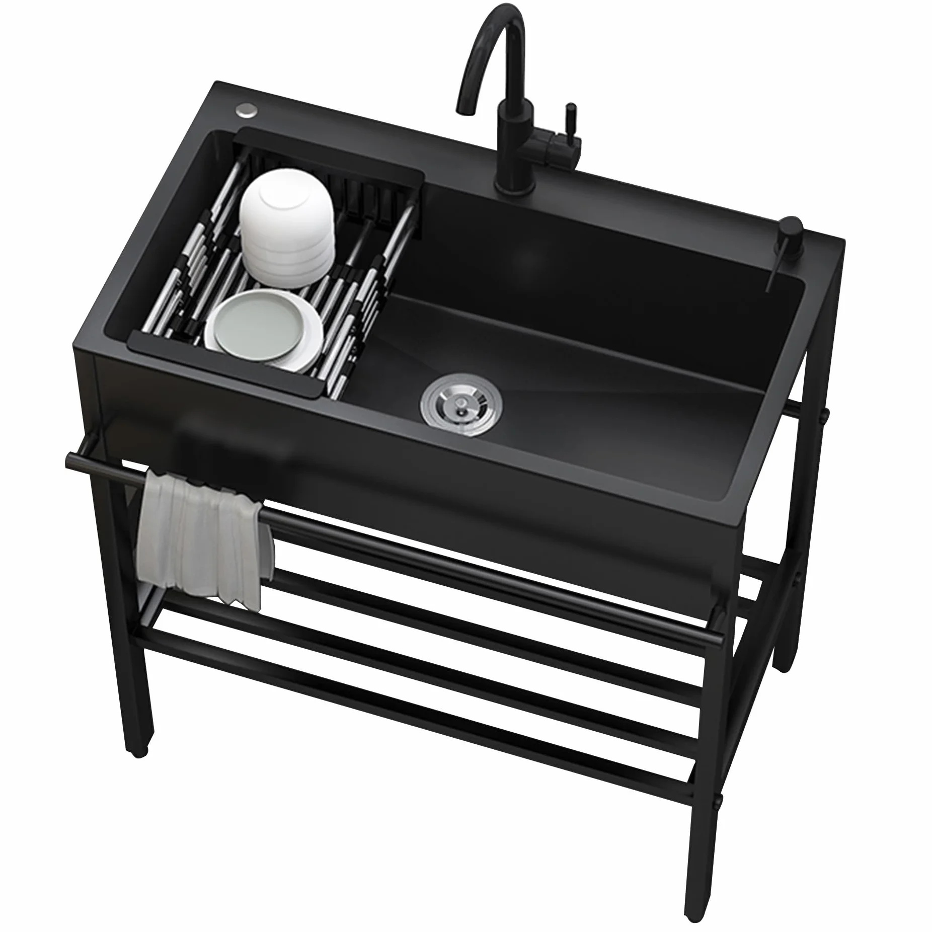 Spültisch Freistehende Edelstahl Spülschrank Spülbecken,Küchenspüle mit Unterschrank,Spülenschrank mit Spüle und Armatur,Multifunktion Waschtisch Ausgussbecken,Mobiles Waschbecken,für Outdoorküche(60x