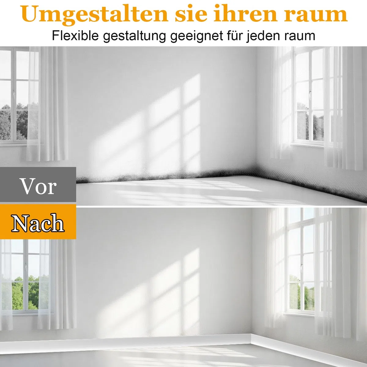 Flexibel Sockelleiste Selbstklebend 15m , Perfekte Haftung Auf Wände, Ohne Bohren, DIY-Renovierung Für Altbau Und Moderne Räume, Weiß