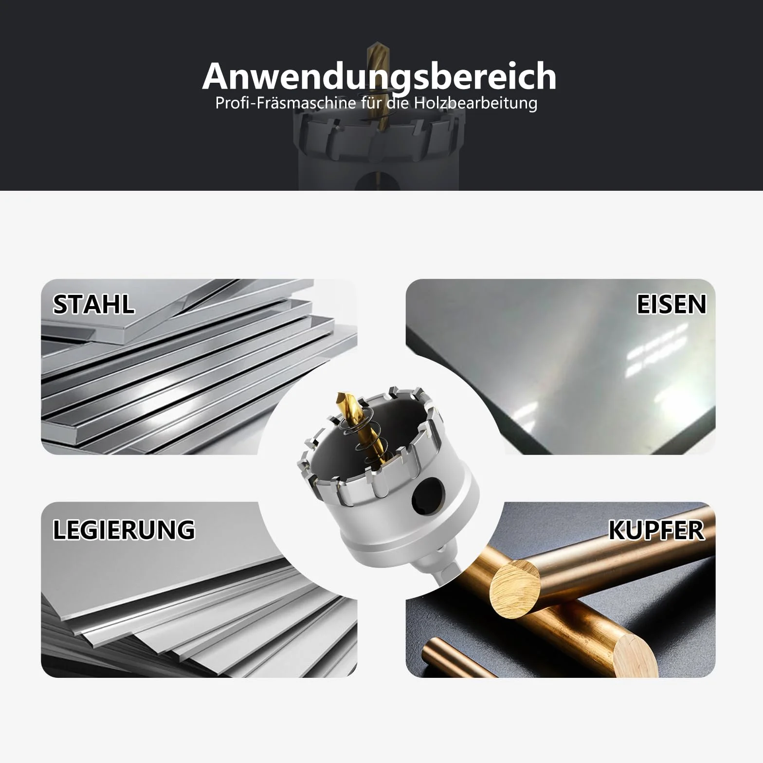 CSOOM Upgrade Hochleistungs-Hartmetall-Lochsäge 14 stück,TCT Lochschneider, mit 2 * Extra Titan-beschichtete Pilot-Center-Bohrer und 2 * L-Schlüssel.Edelstahl und Metallgitter sind die ideale Wahl
