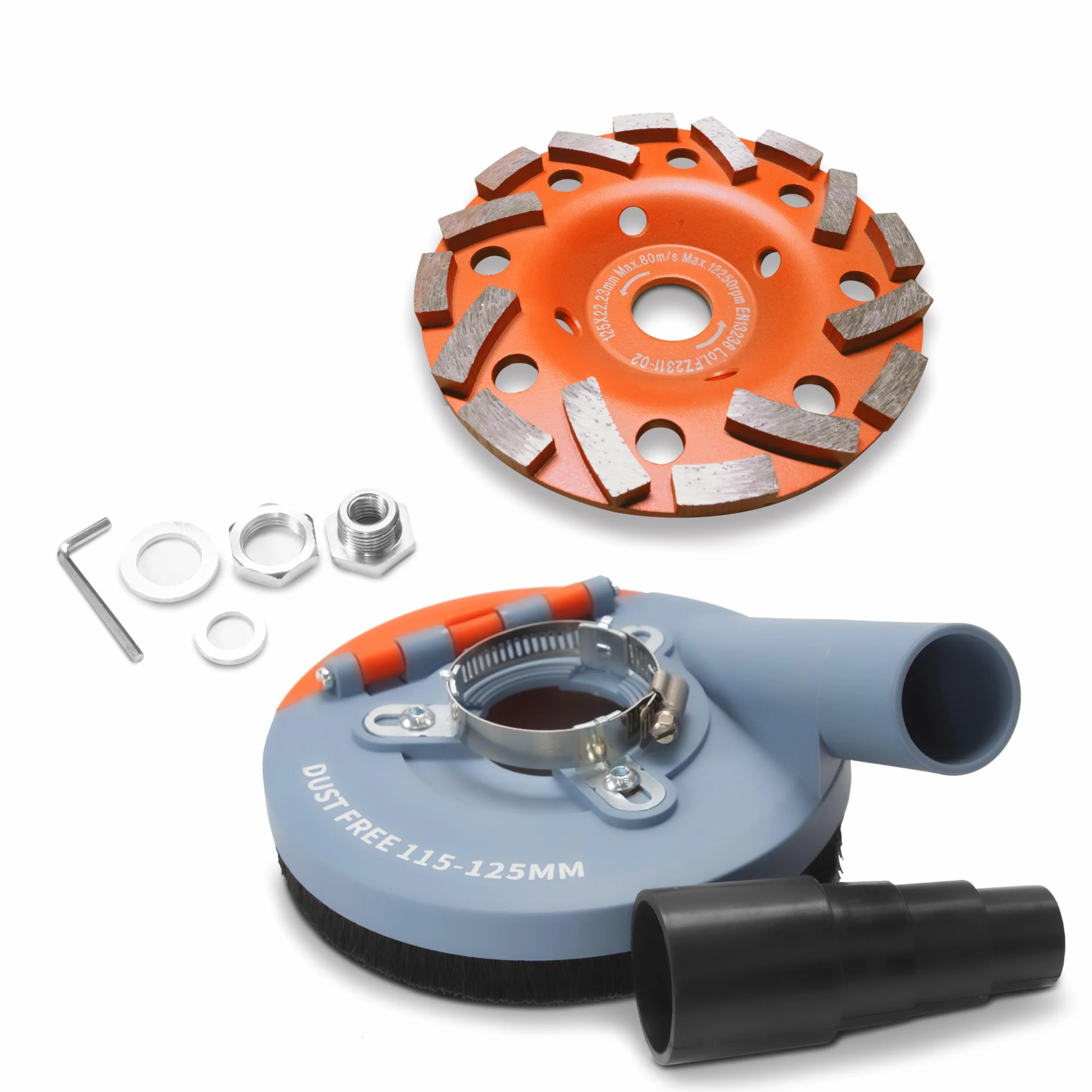 FANZWORK Absaugaufsatz Absaughaube für Winkelschleifer inkl. 125 mm Diamantschleiftopf PROFI QUALITÄT – Bürsten auswechselbar – 99% universal passend – verstärkter Adapterring – M14 Adapter