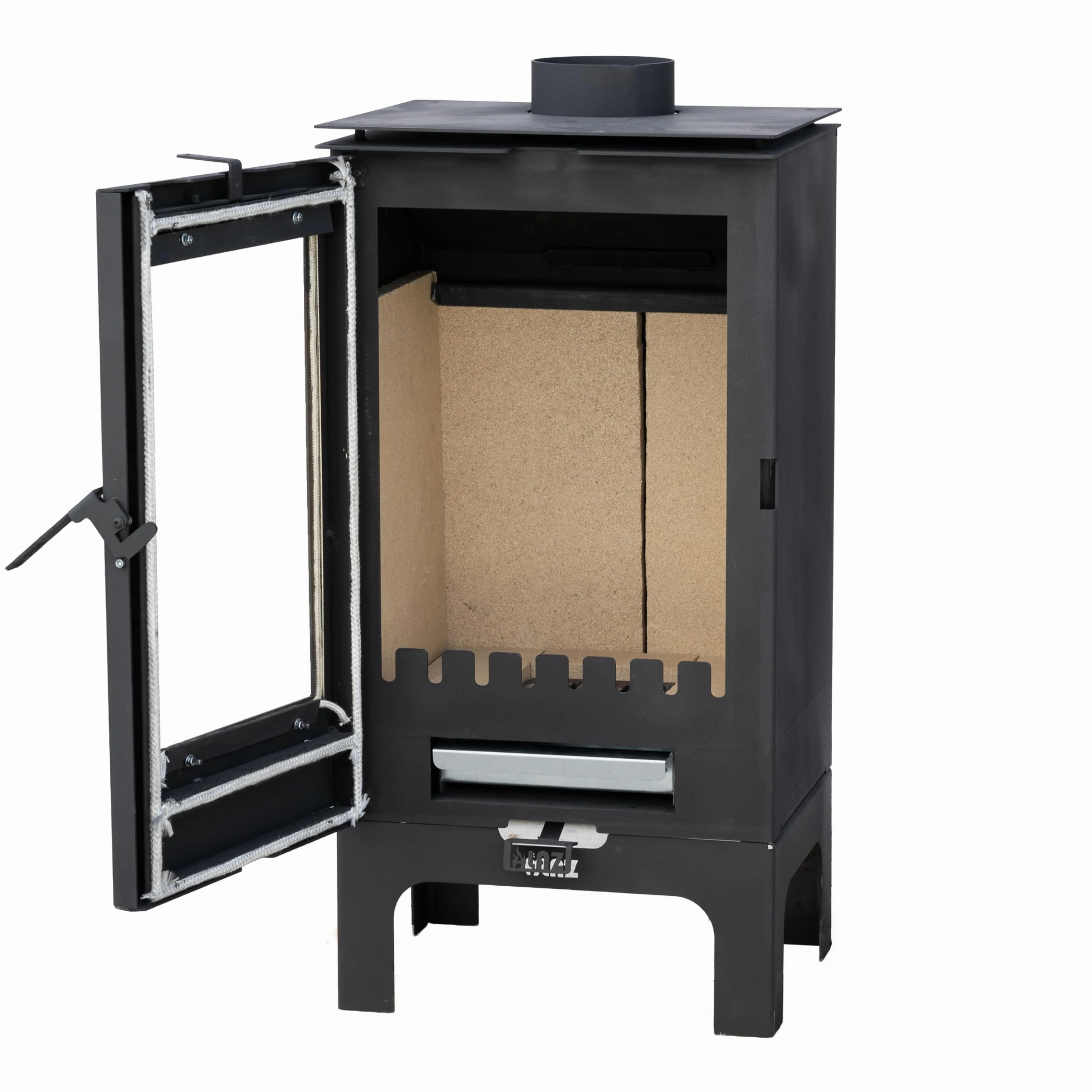 ALAZ K8M-L Kaminofen 9 kW – Holzofen Schwarz | Brennraum mit Schamott, großes Sichtfenster & Aschefach | Für Holzscheite bis 50 cm | Energieeffizienzklasse A