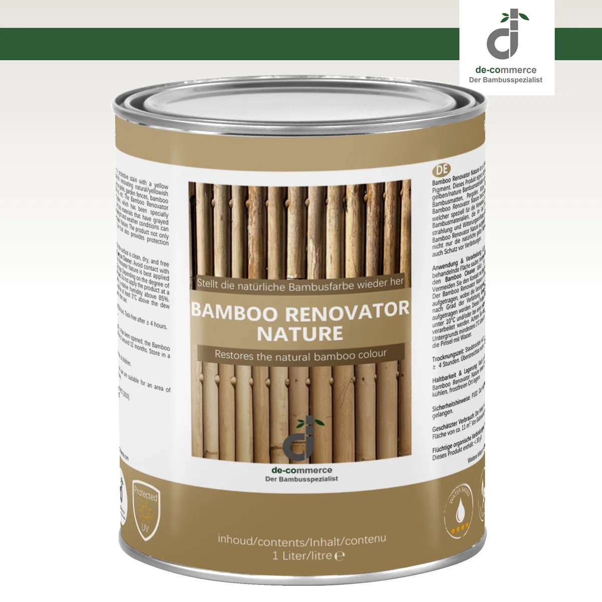 DE-COmmerce Bambus Pflege Bamboo RENOVATOR Nature helle Beize für Farbauffrischung Lasur 1 Liter