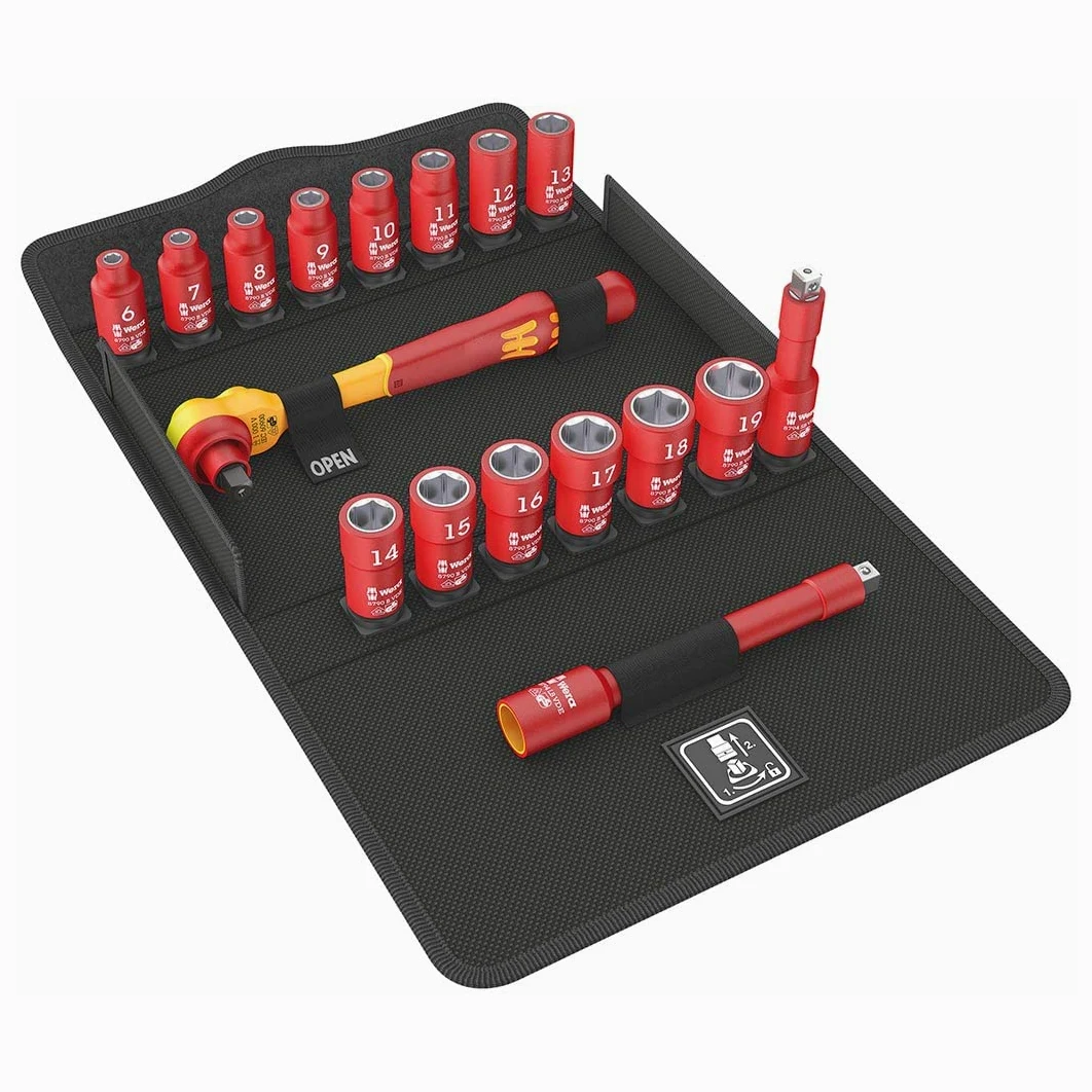 Wera 05004970001 8100 SB VDE 1 Zyklop Knarrensatz, Isoliert, Umschalthebel, 17-teilig, 3/8 Zoll