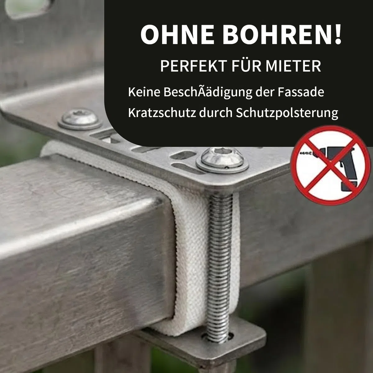 Balkonfächerhalter Adapter für Balkongeländer,Ohne Bohren,Halterung aus Edelstahl für Rundes Geländer, Befestigung für Balkonfächer und Seitenmarkisen bis 160 x 160 cm (Für Vierkantrohr)