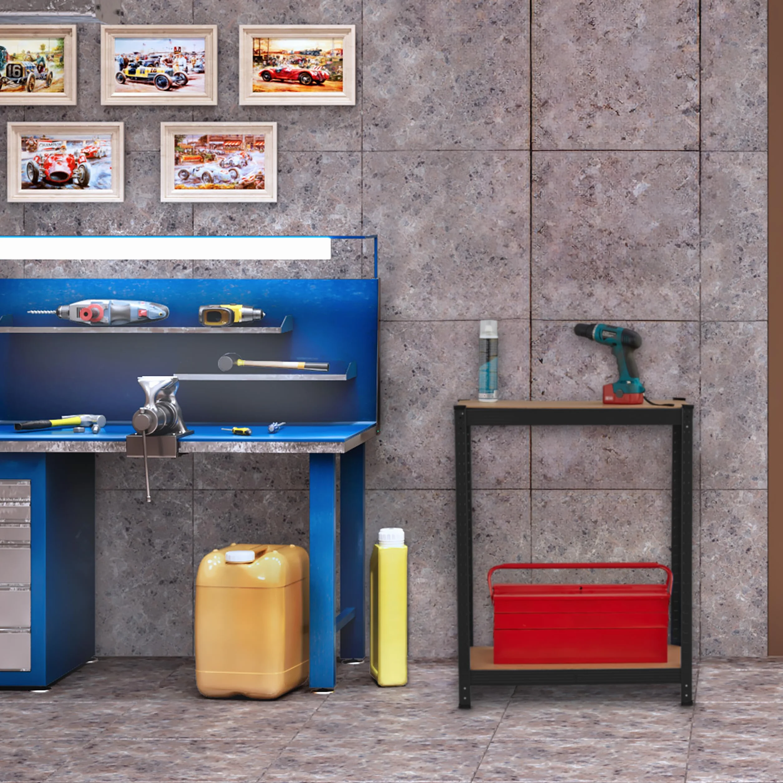 Relaxdays Schwerlastregal, HBT: 180 x 70 x 45 cm, 500 kg, Stahl & MDF, 5 Ebenen, Lagerregal zum Stecken, Garage, schwarz