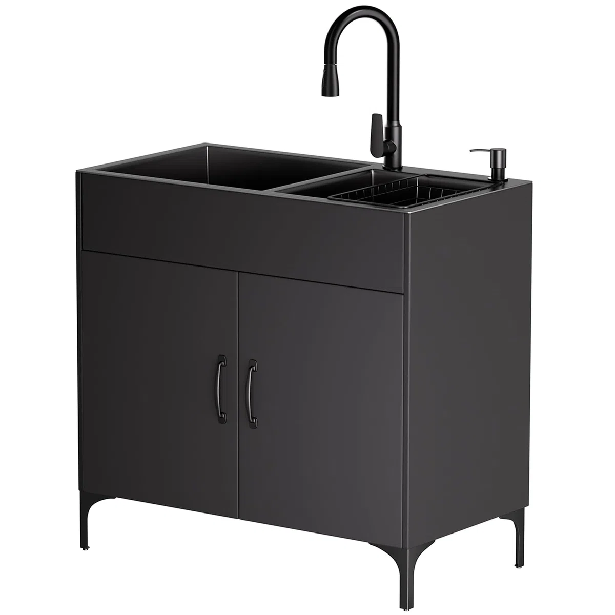 Spülenschrank mit Spüle und Armatur Edelstahl Gewerbliche Spültisch Doppelbecken Küchenspüle mit Entwässerungskorb und Abflusseinheit für Outdoor Küche und Camping Waschbecken (Schwarz, 81*43*85cm)