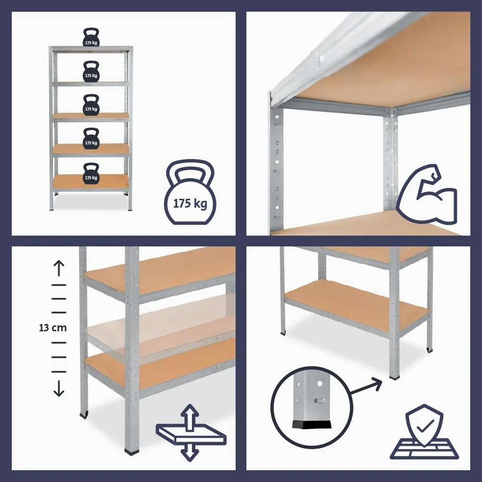 shelfplaza Home 200x60x30 cm Schwerlastregal in verzinkt mit 6 Böden und 145 kg Traglast pro Boden