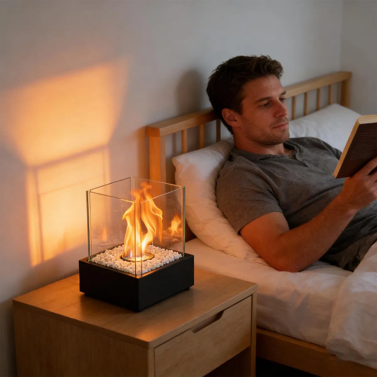 Kleine Tischfeuerstelle, 24,5x20x29cm Kamin Mit Schwenkbarer Flamme, Tragbarer Kamin Für Innenbereich Für Nachttisch Balkon Schlafzimmer Filmabende Geburtstagspartys
