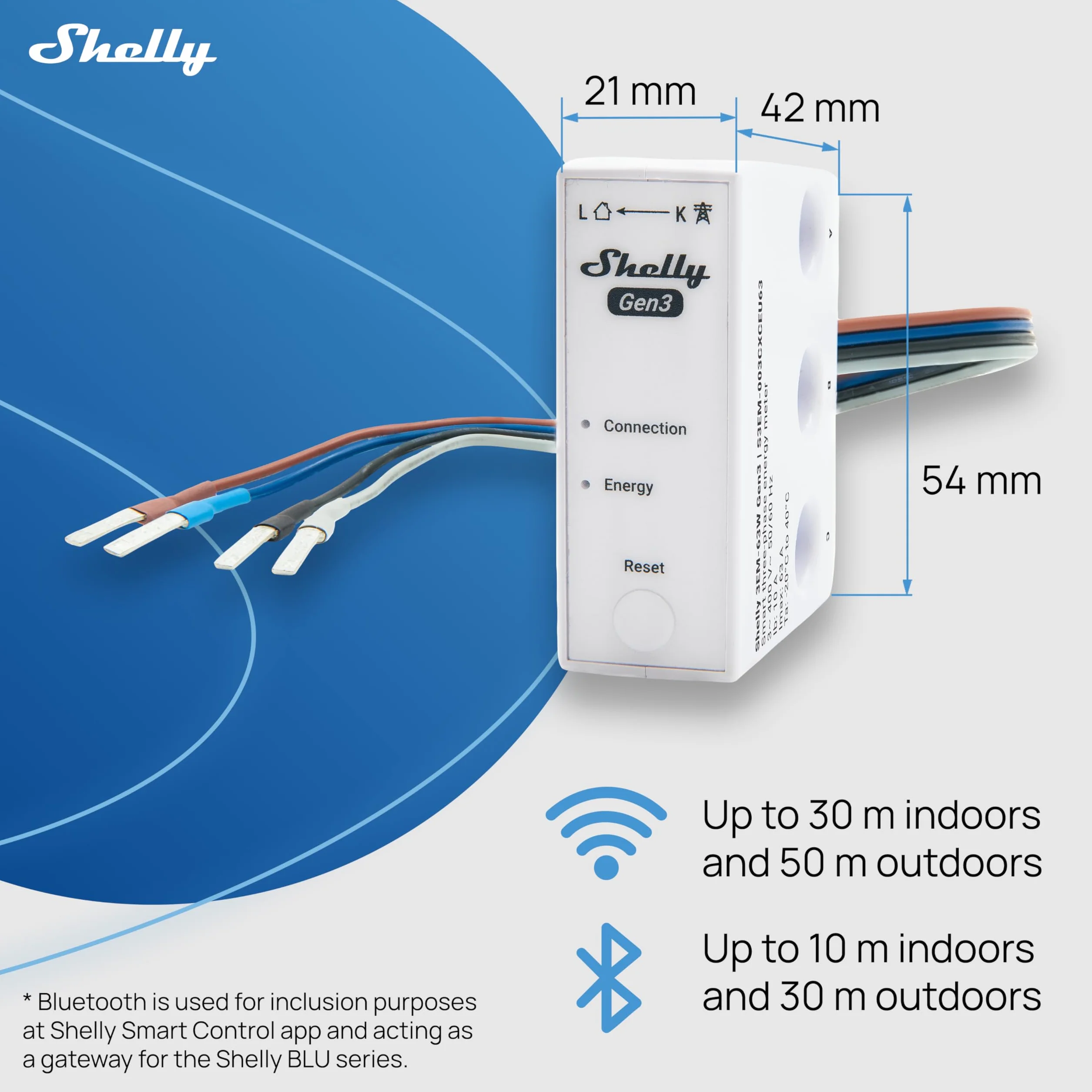 Shelly 3EM-63W Gen3, WLAN-Energiemessgerät für Drei- oder Einphasenanlagen, Echtzeit-Vier-Quadranten-Messung, Keine Lastschwelle, Photovoltaik-kompatibel, Kein Hub Erforderlich
