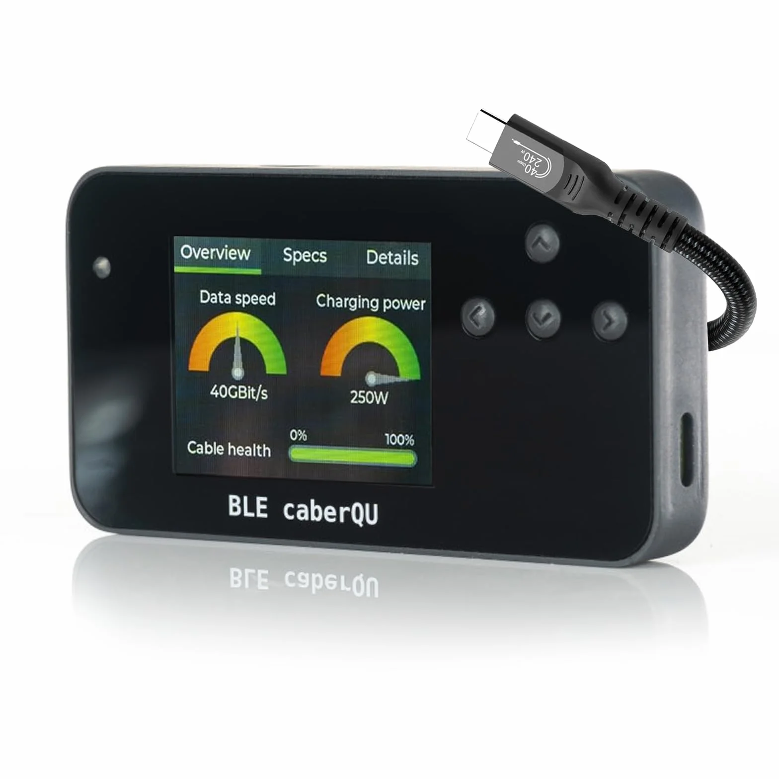 BLE caberQU Digitaler USB-C-Kabeltester, USB PD 3.0/3.1/3.2 eMarker-Anzeige, 25-polige Kontinuitäts-Pinbelegung, USB 2/3/4, Kabelwiderstand, iOS- und Android-App (BLE caberQU)