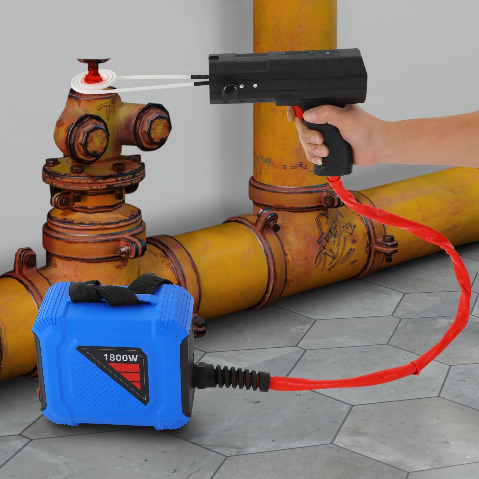 1.8KW Hand Induktionsheizgerät, Magnet-Induction Heater, 220V, EU-Stecker, tragbar, für rostige Schrauben, Achsen, Lager, schnelles Erhitzen, Werkzeug Set, Blau/Schwarz