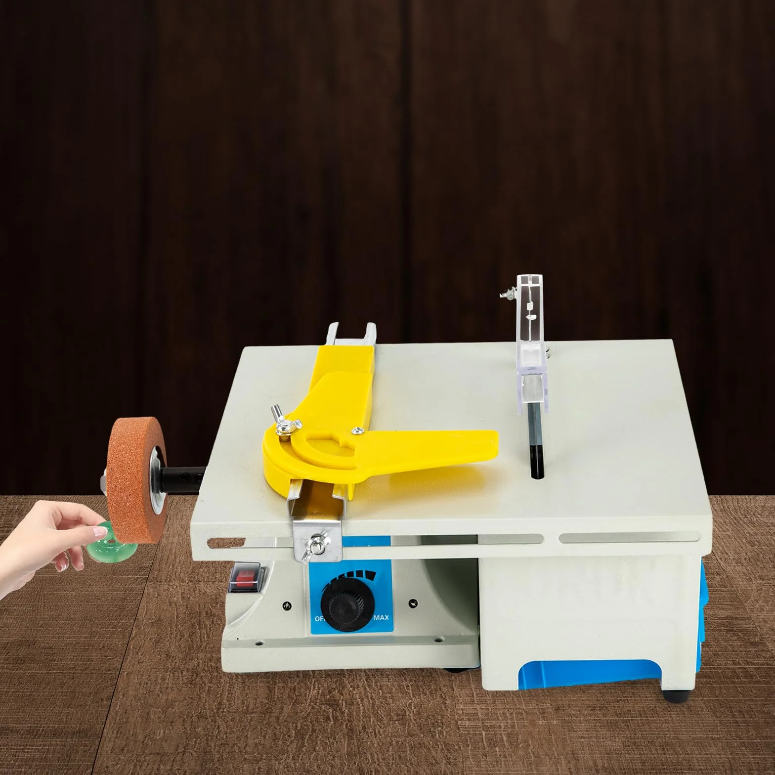 5-in-1 Edelstein Polierschleifmaschine, 750W Schleifmaschine Elektrische Poliermaschine (800-10000RPM), Tischkreissäge Tischpolierer für Polieren, Schneiden und Schleifen