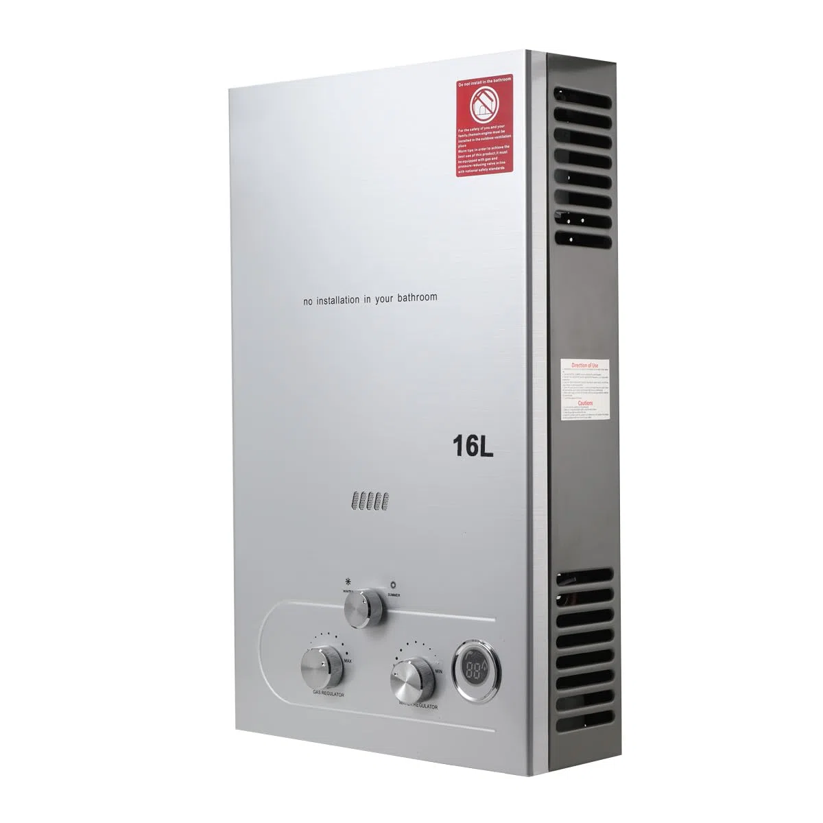 32KW 16L Tragbarer Gas Durchlauferhitzer Propangas Campingdusche für Außenbereich Bad Warmwasser Camping Warmwasserbereiter Warmwasserboiler, Silber