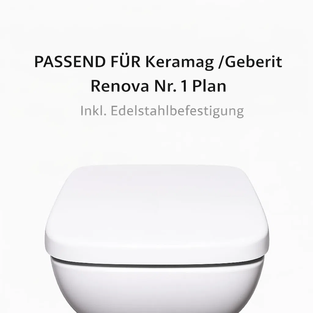 Bullseat® WC-Sitz Eckig – passgenau für Keramag/Geberit Renova Nr. 1 Plan | Toilettensitz mit Softclose, abnehmbar | Klobrille aus Urea-Duroplast | Klodeckel Montage von oben