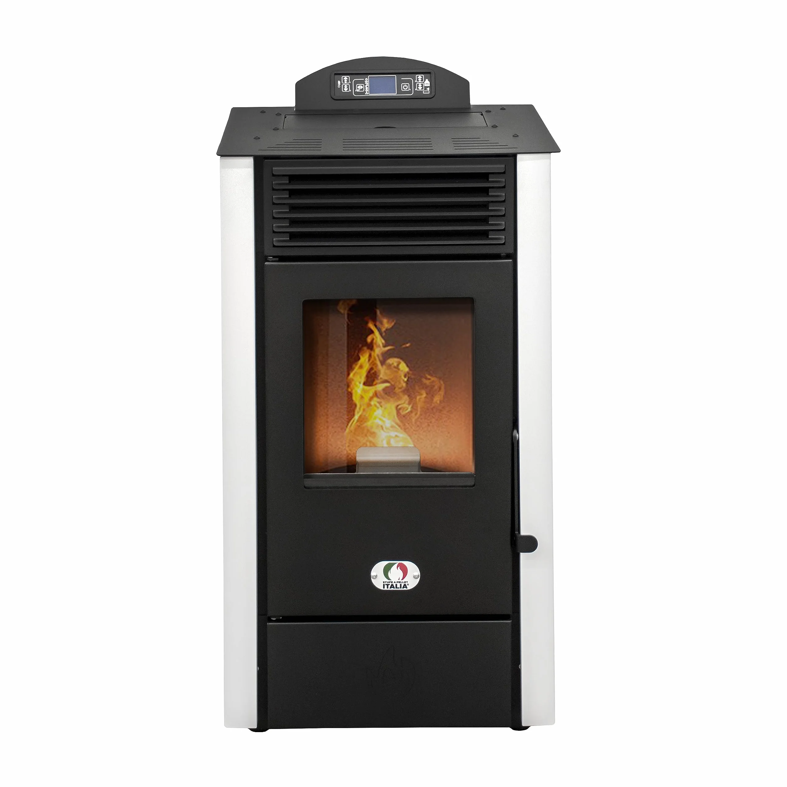 STUFE A PELLET ITALIA California 10 KW WiFi | Pelletöfen Effizienz 90% Heizt 80m² Autonomie 20 Std. Programmierbar WiFi-Steuerung 5 Geschwindigkeiten und Kräfte Kompaktes Design 24M Garantie Weiß