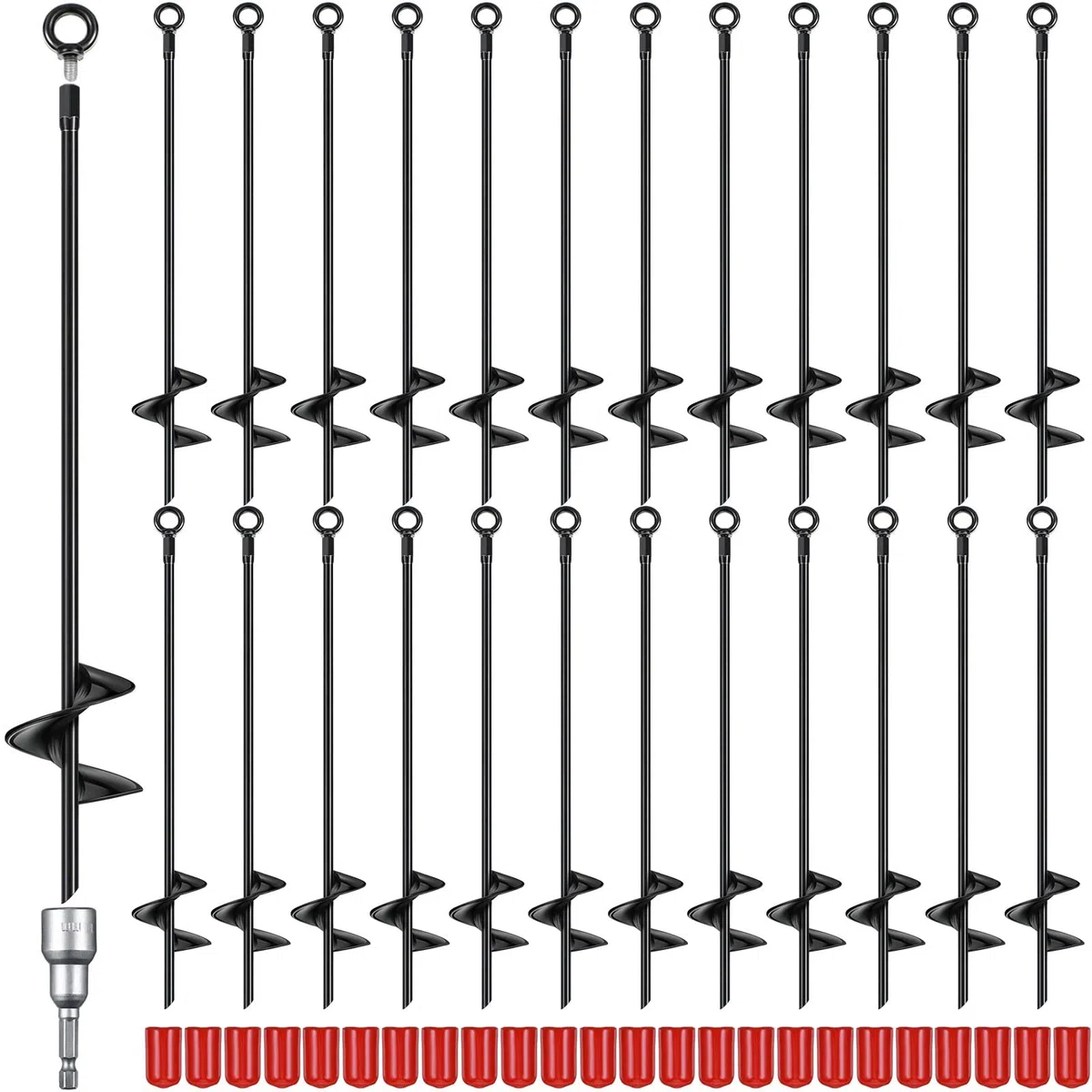 Erdanker, 45,7 cm, Spiralklinge, robuste Erdanker, Schaukel-Set, Anker, Metall, Schuppen, Anker-Set zur Sicherung von Bäumen, Zelten, Trampolin, Vordächern, Unterständen (schwarz, 24 Stück)