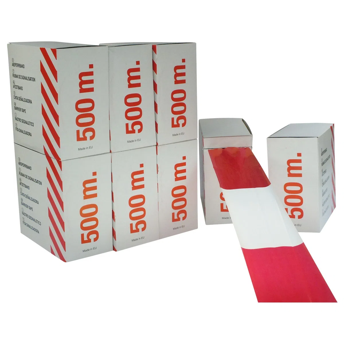 1 Rolle 500 Meter Absperrband Warnband Flatterband 500m lang 80mm breit rot/weiß doppelseitig geblock rot Weiss im Abrollkarton für Ihre Veranstaltung Gefahrenstelle Baustelle
